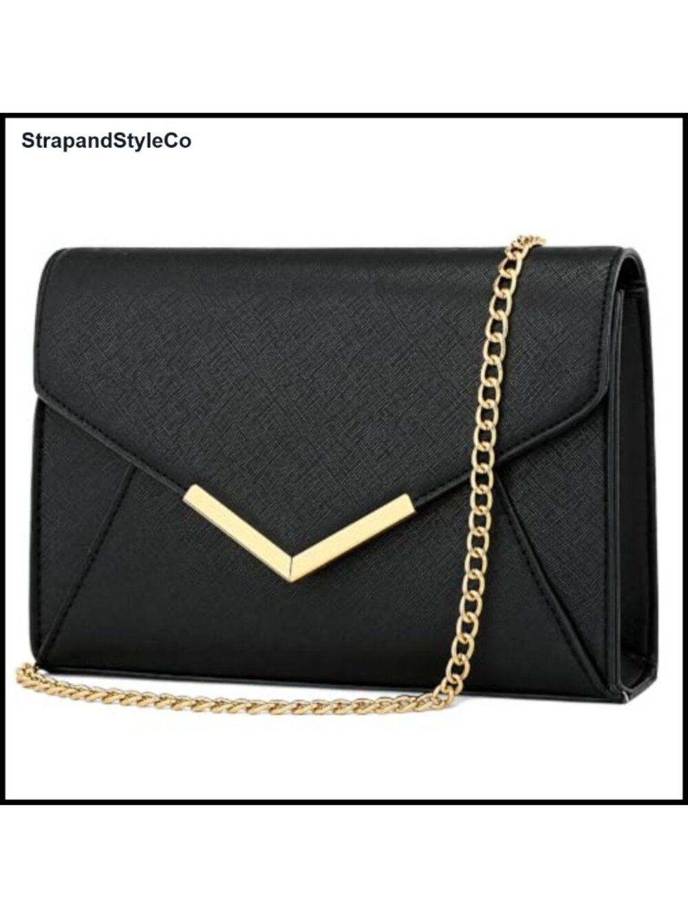 Faux Saffiano Leather Evening Clutch with Detachable Chain Strap